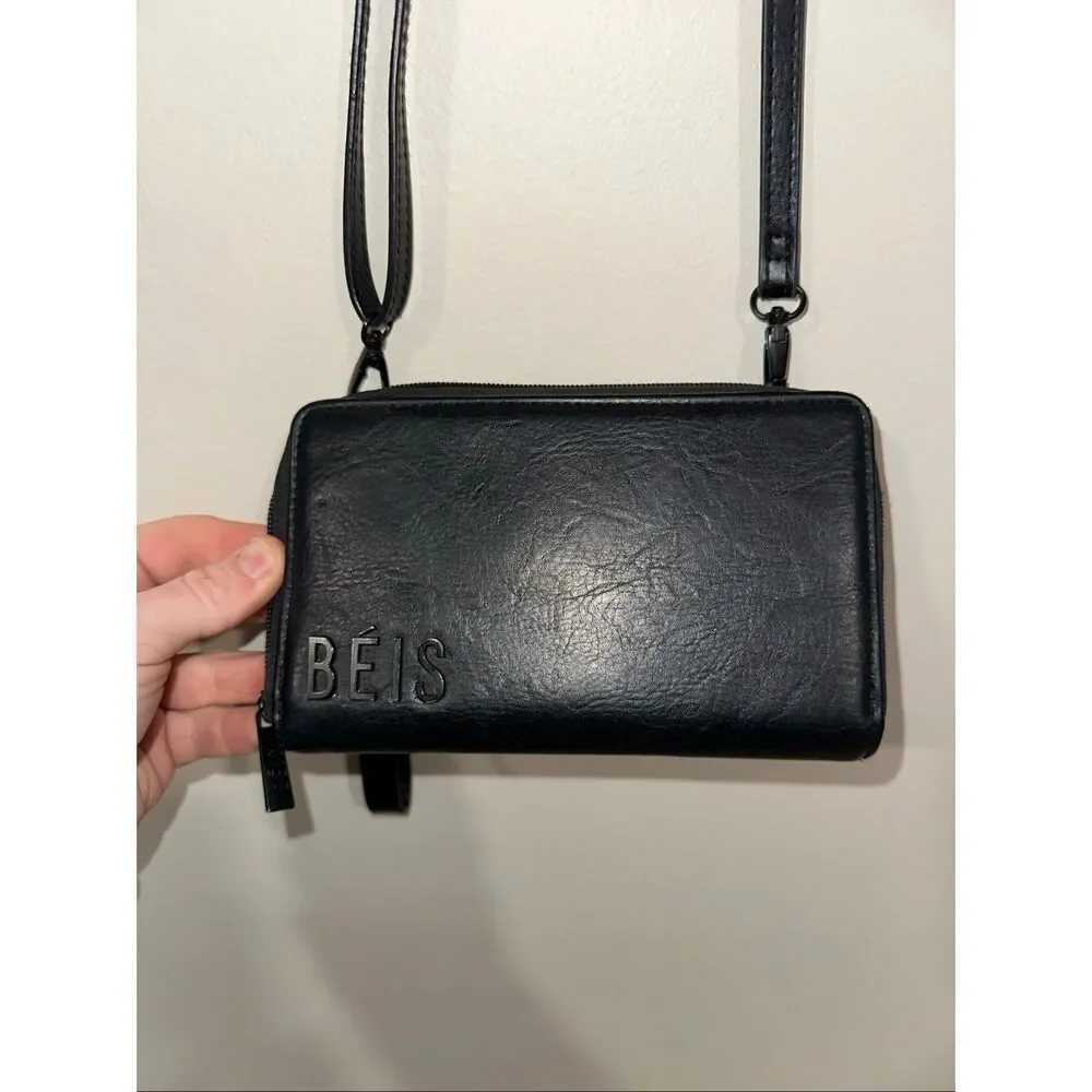 Beis Black Travel Zip Wallet Crossbody  Vegan Leather - Picture 2 of 5